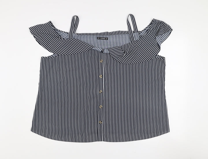 Dunnes Women Blue Striped Off Shoulder 2XL Camisole Blouse