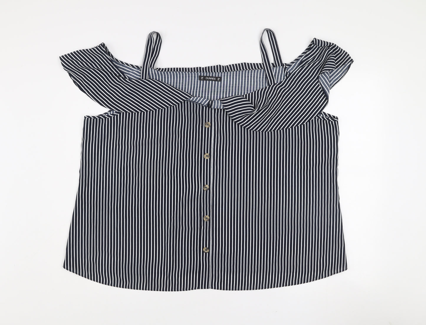 Dunnes Women Blue Striped Off Shoulder 2XL Camisole Blouse