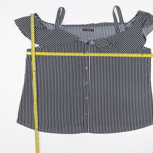 Dunnes Women Blue Striped Off Shoulder 2XL Camisole Blouse