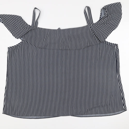 Dunnes Women Blue Striped Off Shoulder 2XL Camisole Blouse