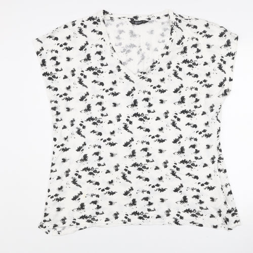 Dunnes Women’s Black & White Floral V-Neck T-Shirt Size L