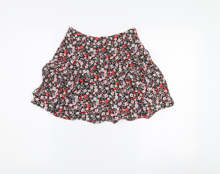 ZARA Womens Multicoloured Floral Pleated Short Flare Skirt XS