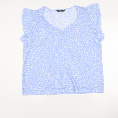 Dunnes Stores Women’s Pale Blue Floral V-Neck Sleeveless Top Size XL