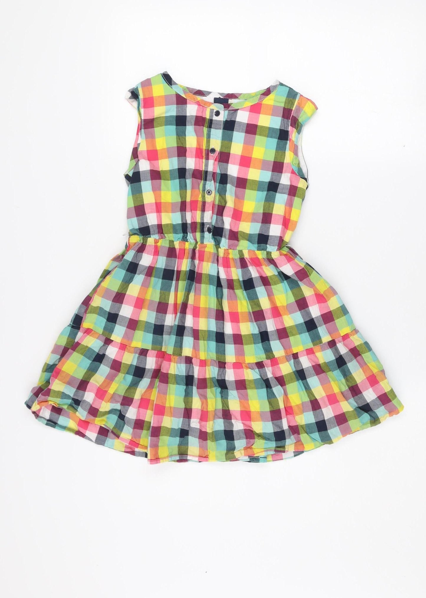 GapKids Girls Multicoloured Check Cotton Sleeveless Skater Dress M (8 Years)