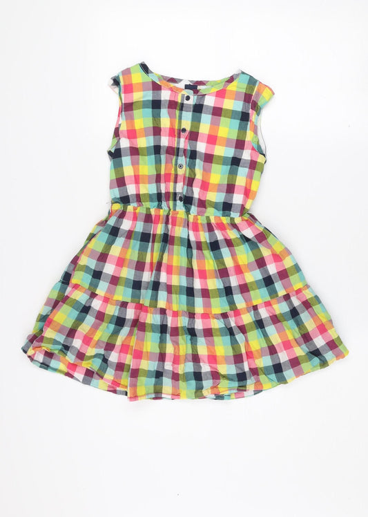 GapKids Girls Multicoloured Check Cotton Sleeveless Skater Dress M (8 Years)