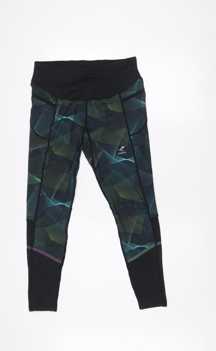 Energetics Womens Black Geometric Leggings Size 12 Activewear Trousers