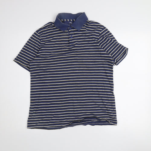Dunnes Stores Men's Blue Striped Regular Fit Cotton Polo Shirt Medium