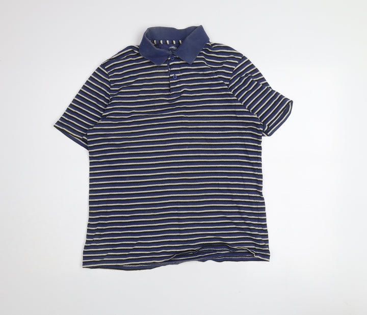 Dunnes Stores Men's Blue Striped Regular Fit Cotton Polo Shirt Medium