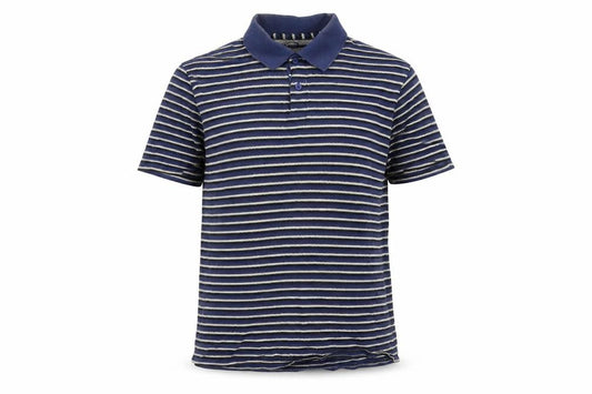 Front view of Dunnes Men's Blue Striped Regular Fit Cotton Polo Shirt Medium