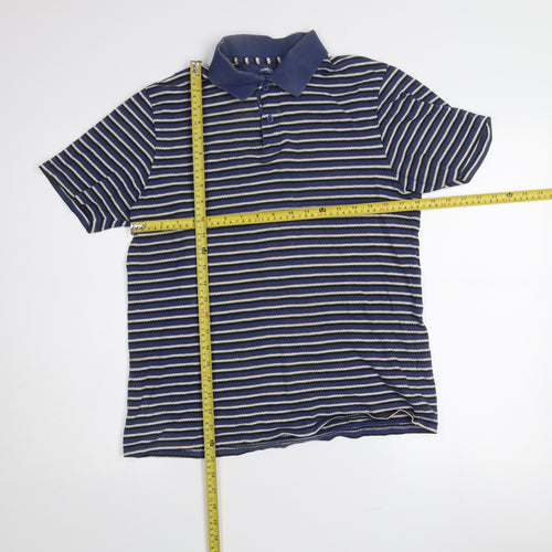 Dunnes Stores Men's Blue Striped Regular Fit Cotton Polo Shirt Medium