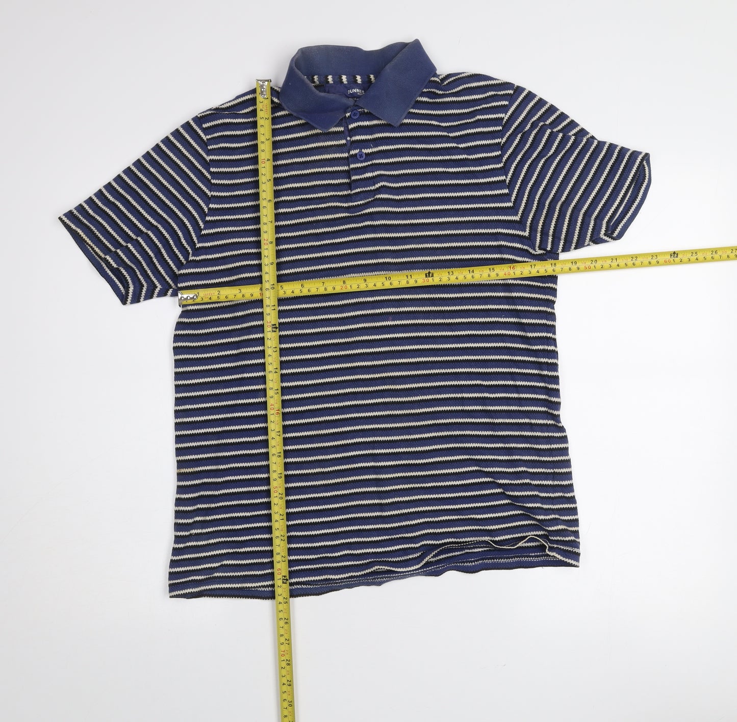Dunnes Stores Men's Blue Striped Regular Fit Cotton Polo Shirt Medium