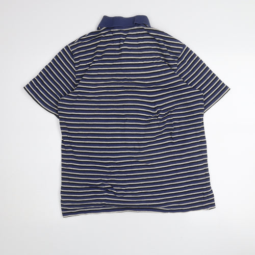 Dunnes Stores Men's Blue Striped Regular Fit Cotton Polo Shirt Medium