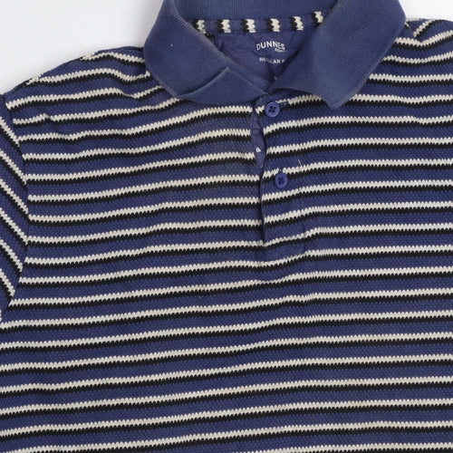Dunnes Stores Men's Blue Striped Regular Fit Cotton Polo Shirt Medium