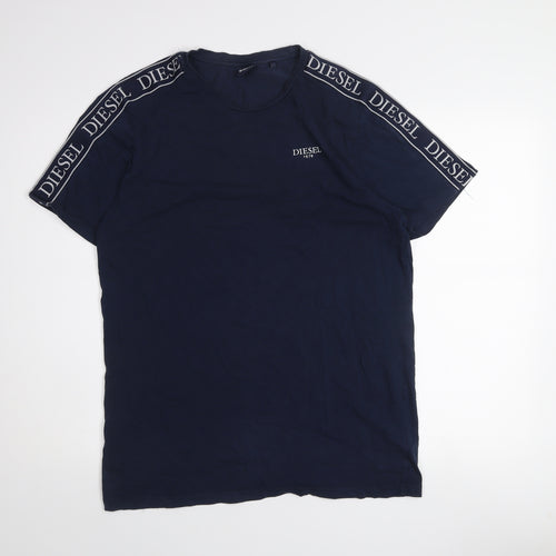 Diesel Mens Blue Logo Tape Regular Fit Cotton T-Shirt Size L