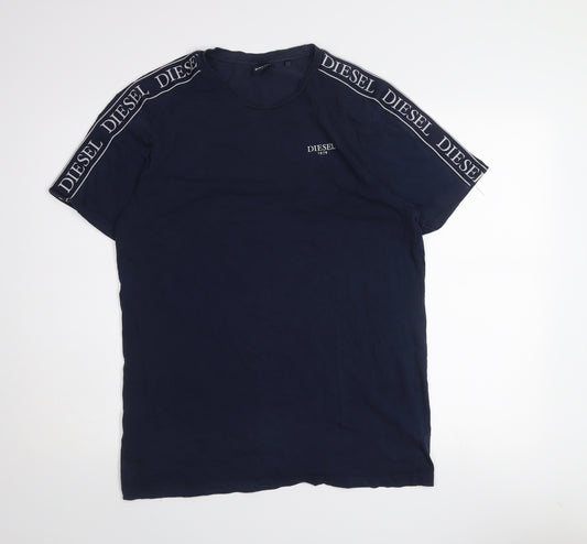 Diesel Mens Blue Logo Tape Regular Fit Cotton T-Shirt Size L