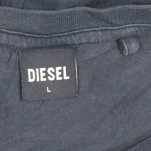 Diesel Mens Blue Logo Tape Regular Fit Cotton T-Shirt Size L
