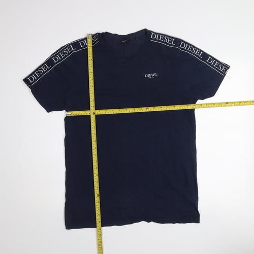 Diesel Mens Blue Logo Tape Regular Fit Cotton T-Shirt Size L