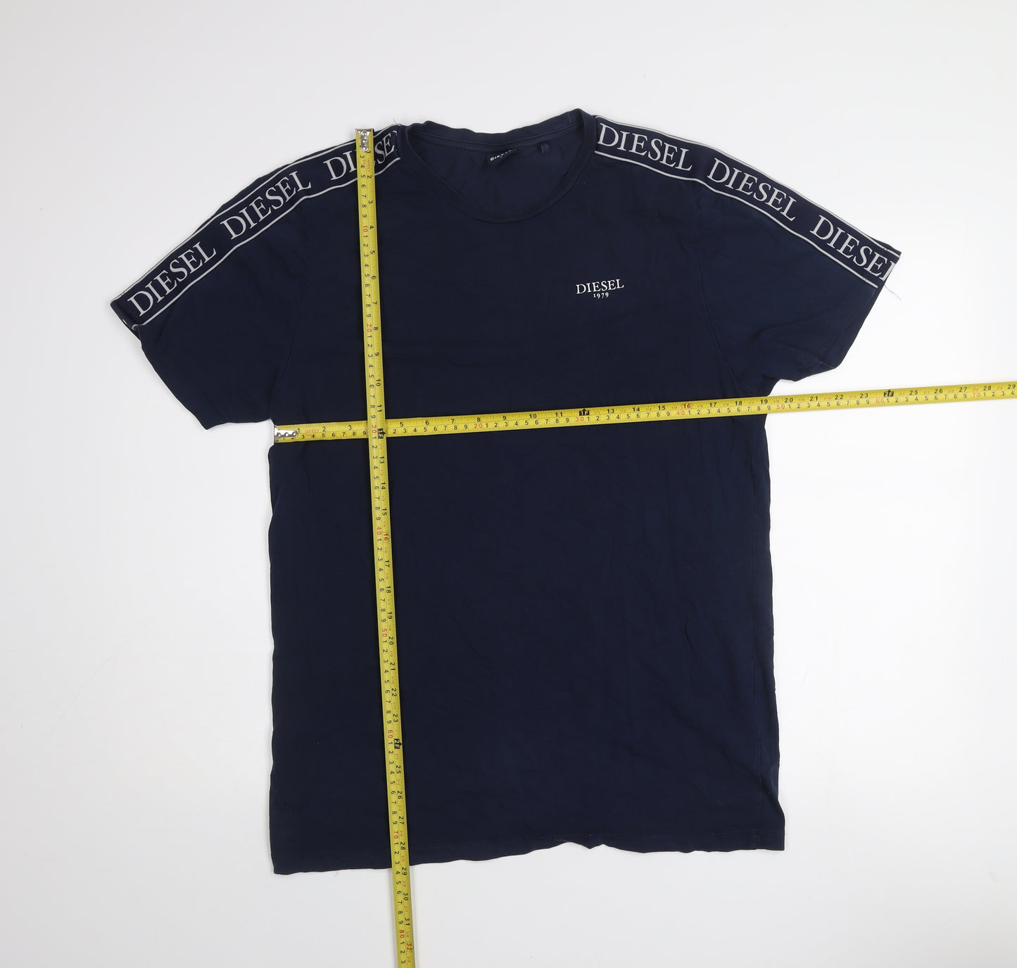 Diesel Mens Blue Logo Tape Regular Fit Cotton T-Shirt Size L