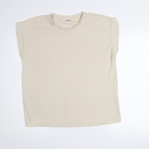Vero Moda Women Beige XL Basic Cap Sleeve Crew Neck T-Shirt