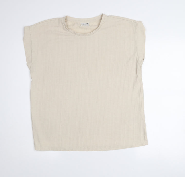 Vero Moda Women Beige XL Basic Cap Sleeve Crew Neck T-Shirt