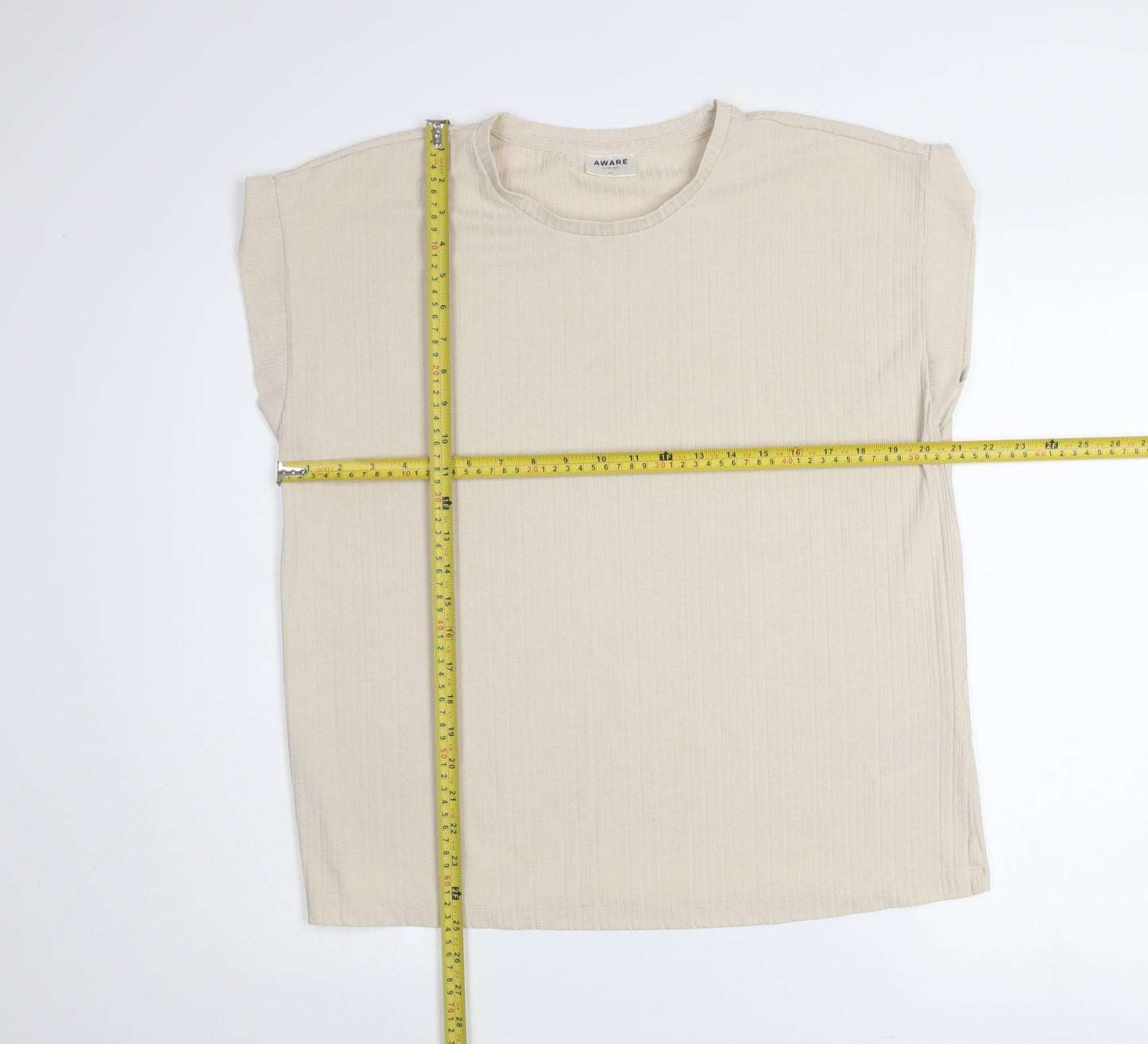 Vero Moda Women Beige XL Basic Cap Sleeve Crew Neck T-Shirt