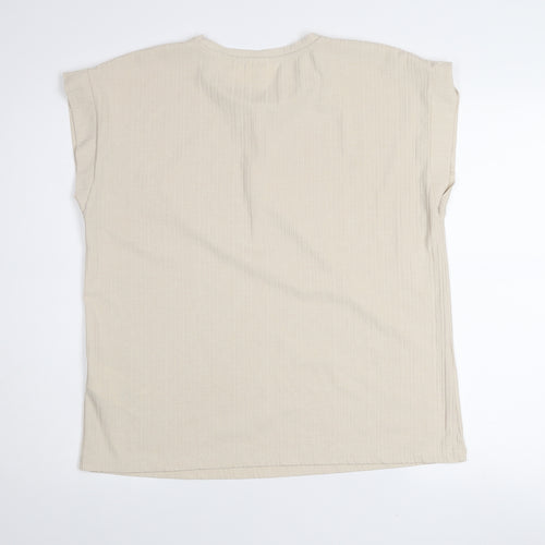 Vero Moda Women Beige XL Basic Cap Sleeve Crew Neck T-Shirt