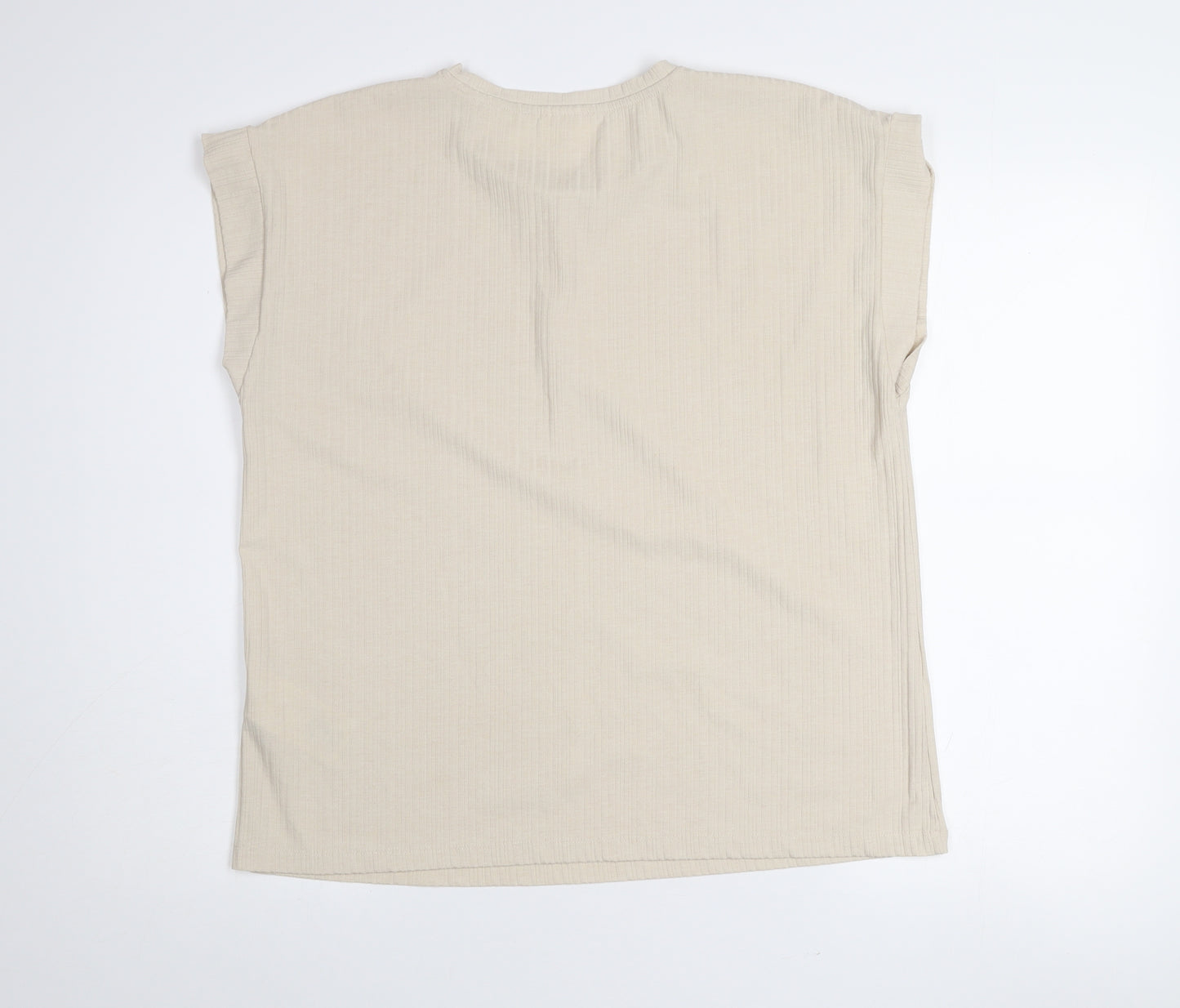 Vero Moda Women Beige XL Basic Cap Sleeve Crew Neck T-Shirt
