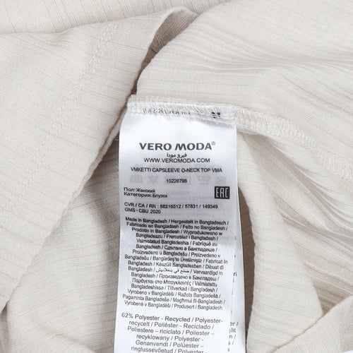 Vero Moda Women Beige XL Basic Cap Sleeve Crew Neck T-Shirt