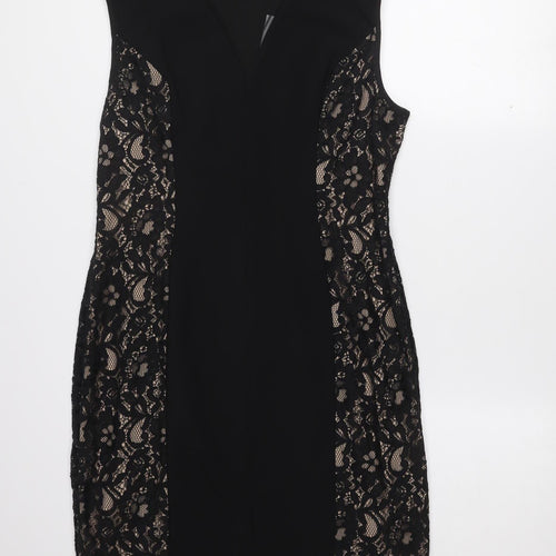 Wallis Women’s Black Lace Panel Sheath Knee Length Dress Size 14