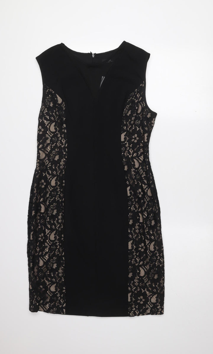 Wallis Women’s Black Lace Panel Sheath Knee Length Dress Size 14