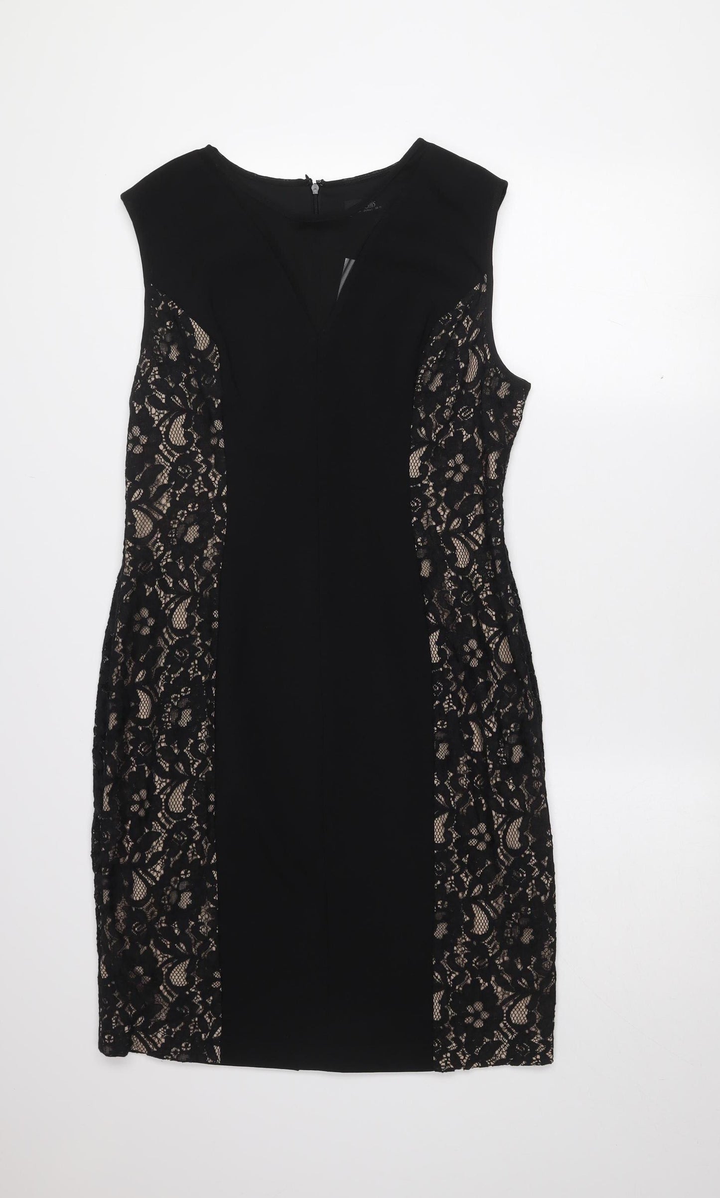 Wallis Women’s Black Lace Panel Sheath Knee Length Dress Size 14