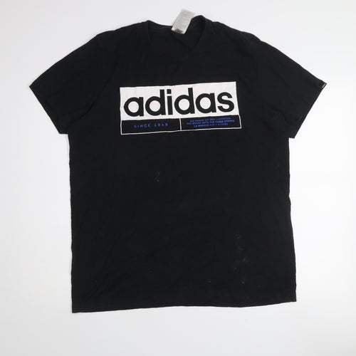 Adidas Men's Black Logo Graphic T-Shirt Size L Cotton