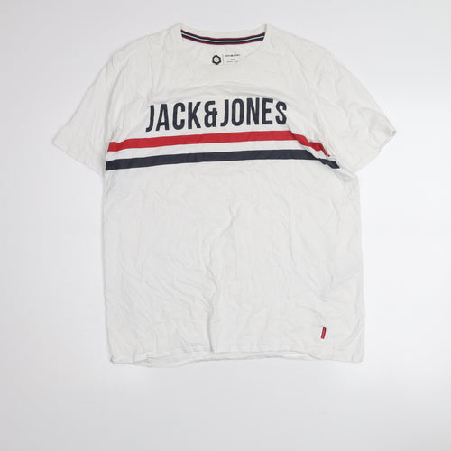 Jack & Jones Men's White Graphic Core T-Shirt L Crew Neck