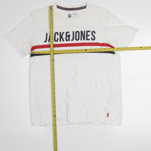 Jack & Jones Men's White Graphic Core T-Shirt L Crew Neck