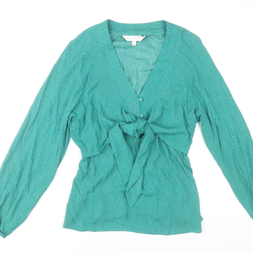 Apricot Women’s Green Viscose Wrap Blouse Size 14 Long Sleeve