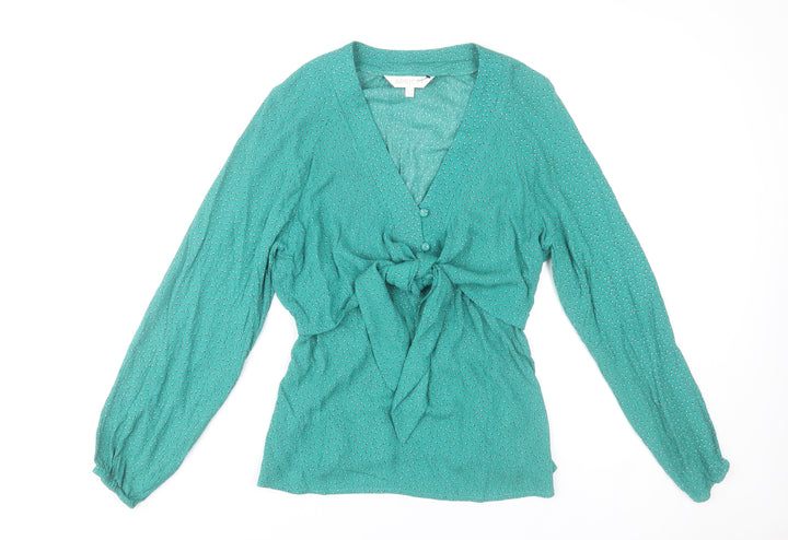 Apricot Women’s Green Viscose Wrap Blouse Size 14 Long Sleeve