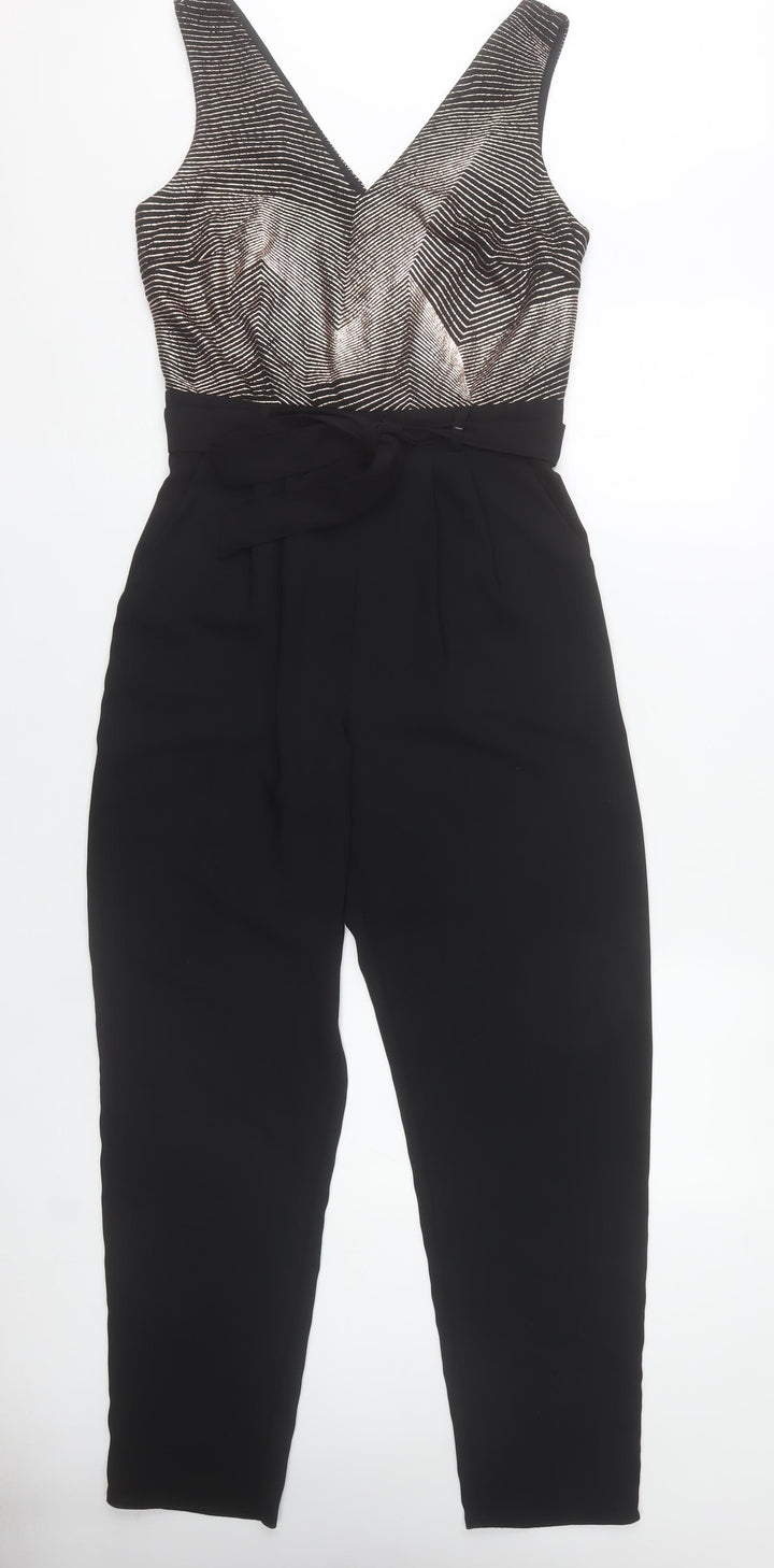 Dunnes Stores Women’s Black & Metallic Jumpsuit Size 10 V-Neck Belted
