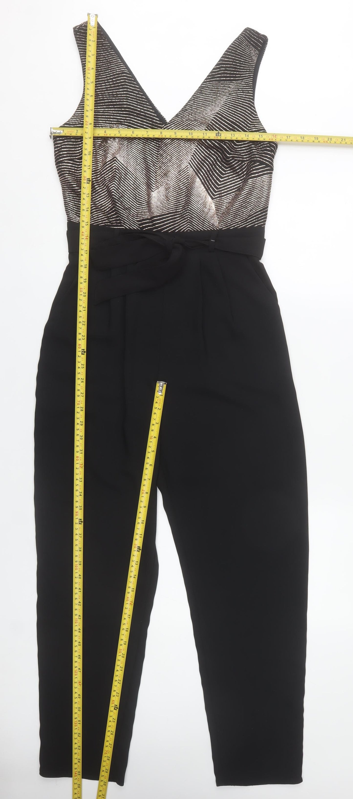 Dunnes Stores Women’s Black & Metallic Jumpsuit Size 10 V-Neck Belted