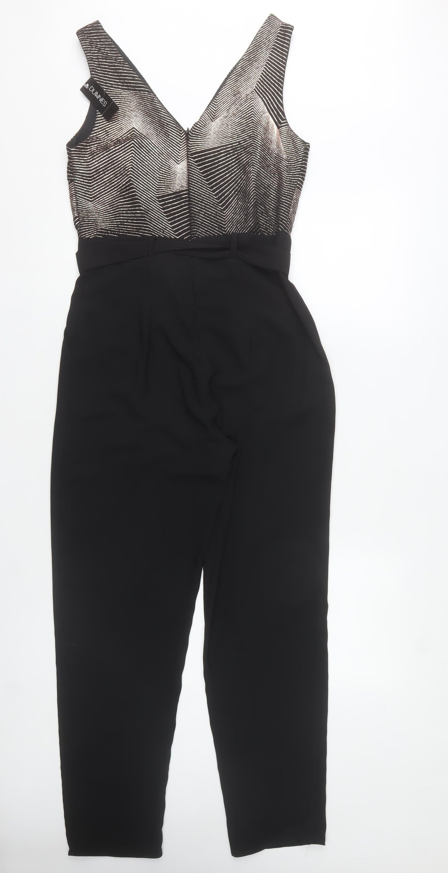Dunnes Stores Women’s Black & Metallic Jumpsuit Size 10 V-Neck Belted