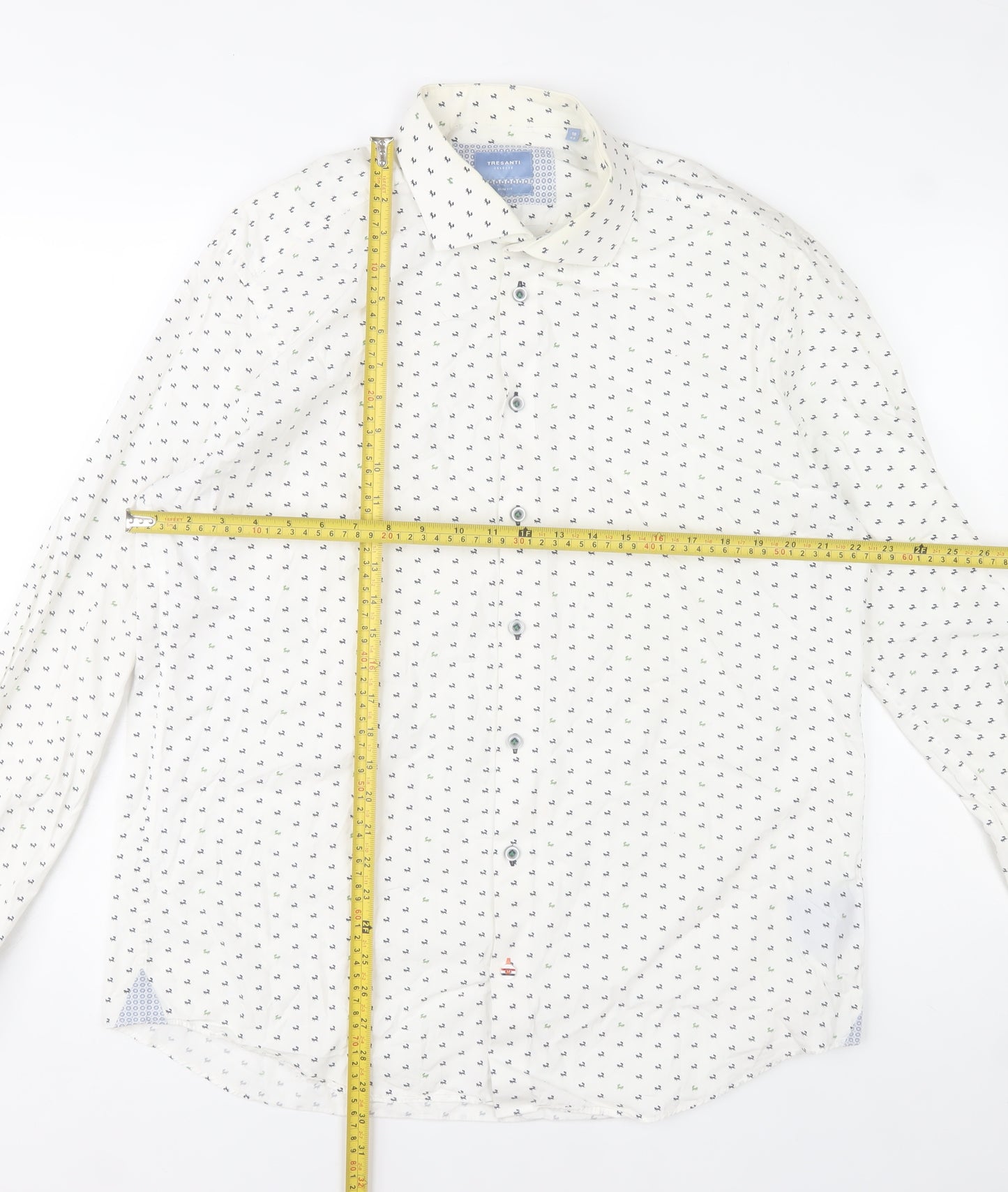 Tresanti Celeste Men's White Printed Slim Fit Formal Dress Shirt 18/45