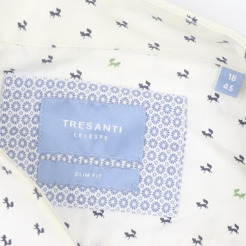 Tresanti Celeste Men's White Printed Slim Fit Formal Dress Shirt 18/45