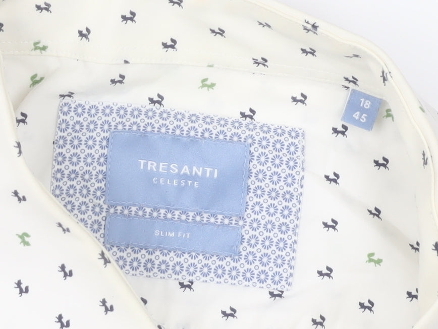 Tresanti Celeste Men's White Printed Slim Fit Formal Dress Shirt 18/45