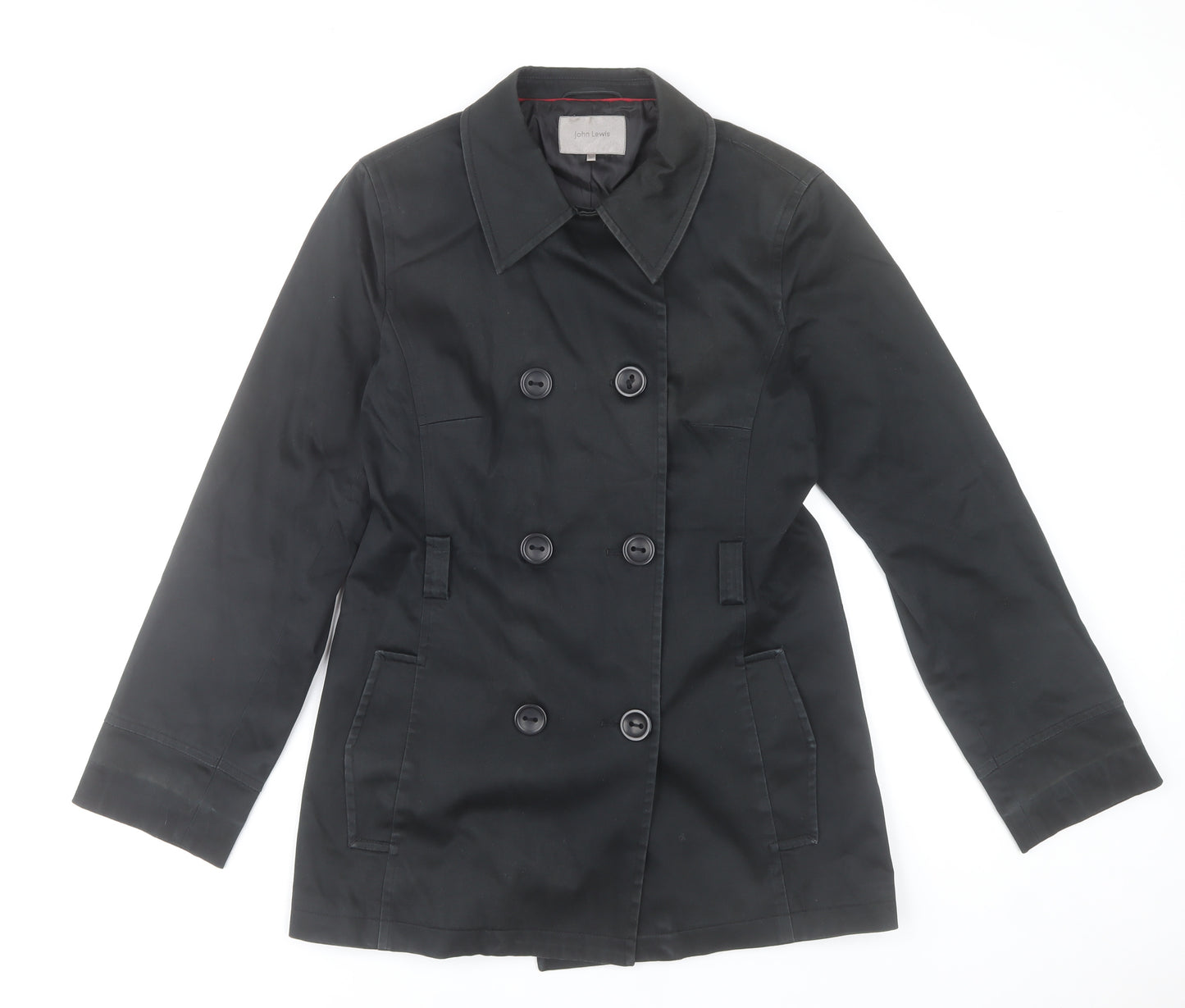 John Lewis Women’s Black Pea Coat Size 10 Cotton Blend Mid-Length