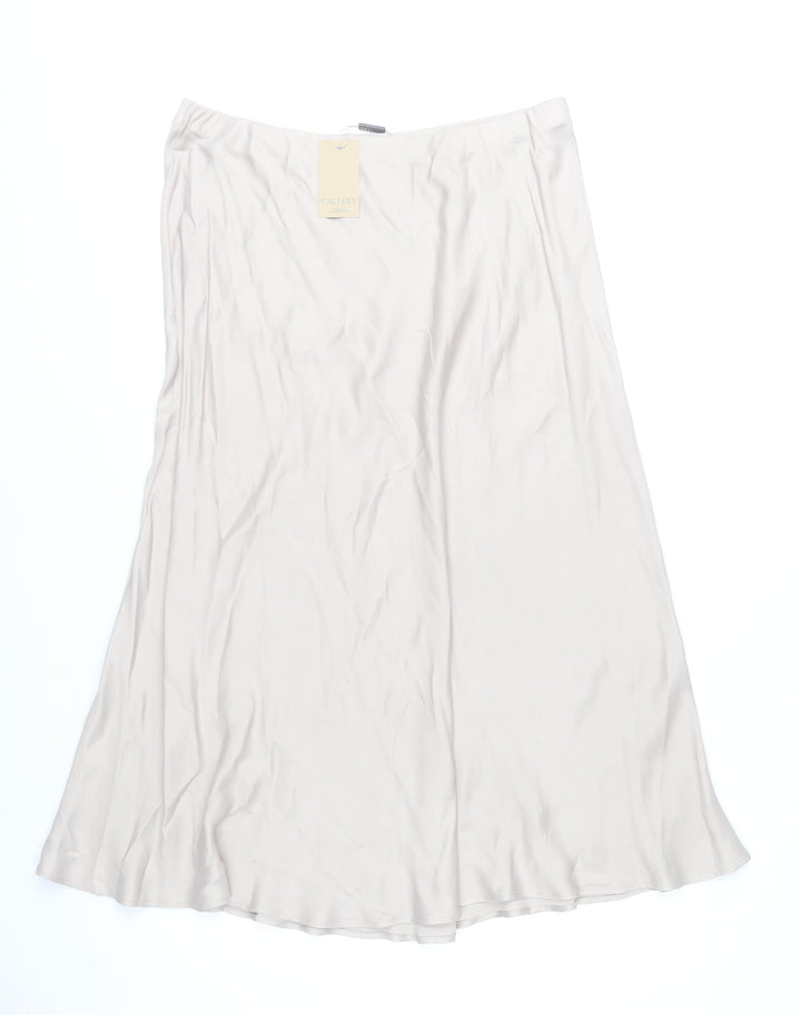Gallery Women Beige Midi A-Line Skirt Size 18 Viscose Satin