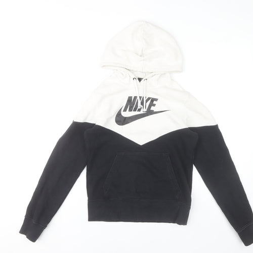 Nike Boys Black & White Pullover Hoodie XS Colourblock Cotton Blend