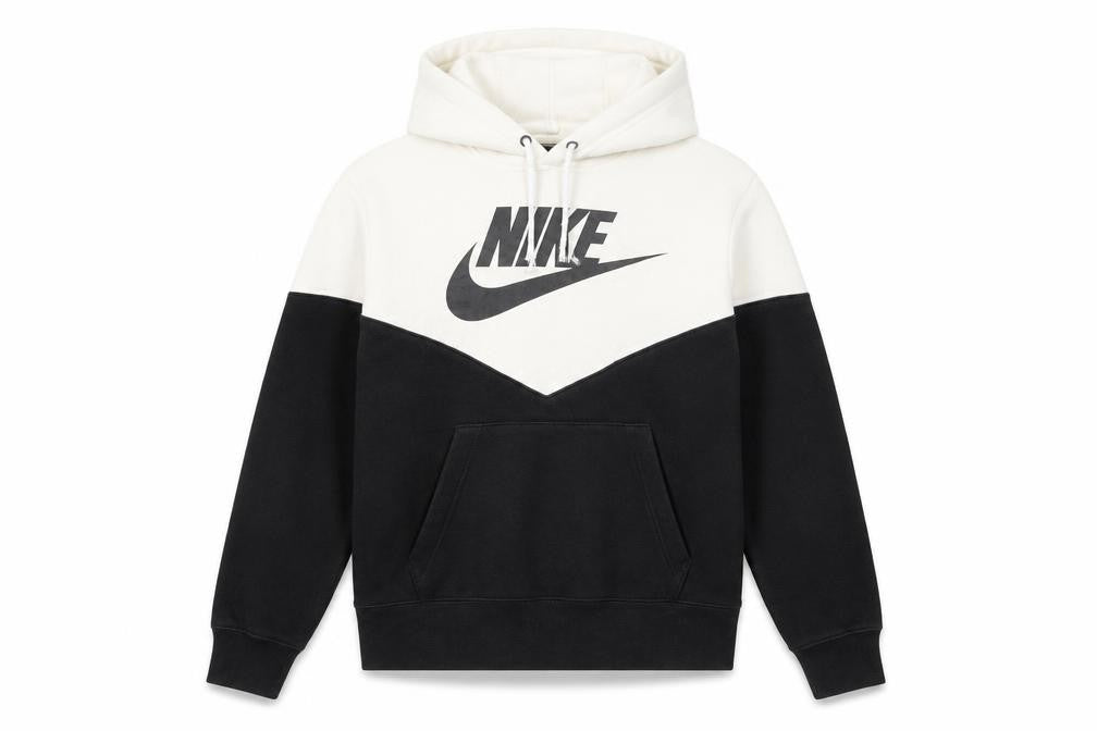 Front view of Nike boys’ black & white pullover hoodie xs colourblock cotton blend