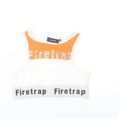 Firetrap Women's White Orange Cropped Racerback Tank Top Size 8