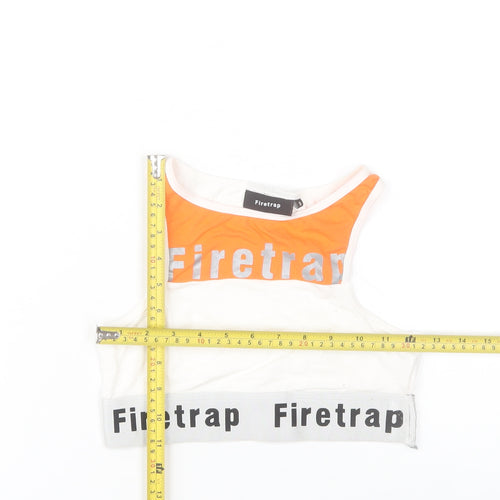 Firetrap Women's White Orange Cropped Racerback Tank Top Size 8