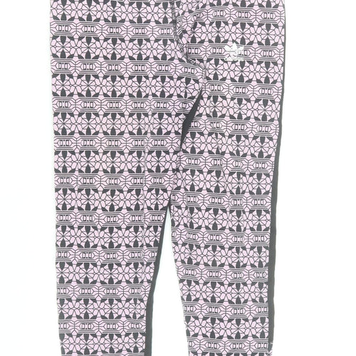 Adidas Women Pink Geometric Print Ankle Leggings Size 12 Cotton Stretch