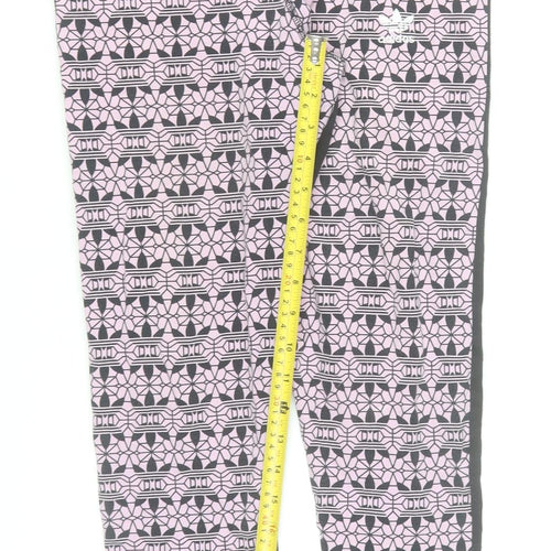 Adidas Women Pink Geometric Print Ankle Leggings Size 12 Cotton Stretch